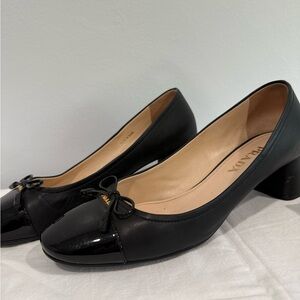Prada Black Leather Flats with Bow Detail